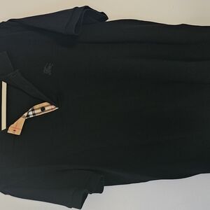 Black Polo Shirt with Check Collar